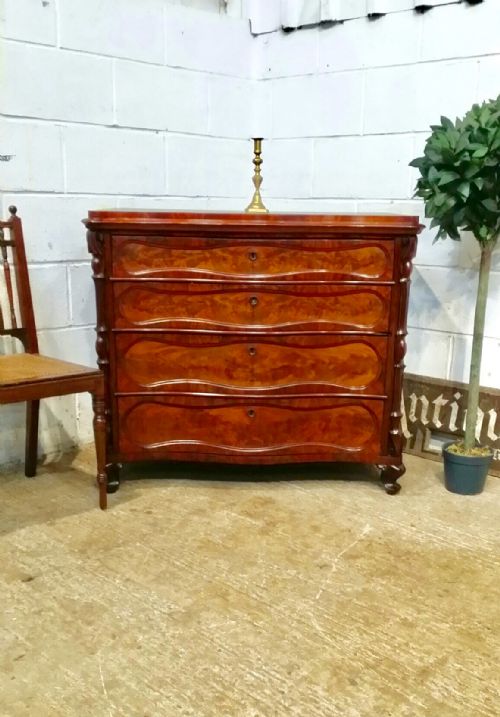 Antique 19th Century Biedermeier Serpentine Front Mahogany Chest of Drawers C1890