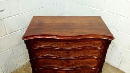 fig 2. ANTIQUE 19TH CENTURY BIEDERMEIER SERPENTINE FRONT MAHOGANY CHEST OF DRAWERS C1890