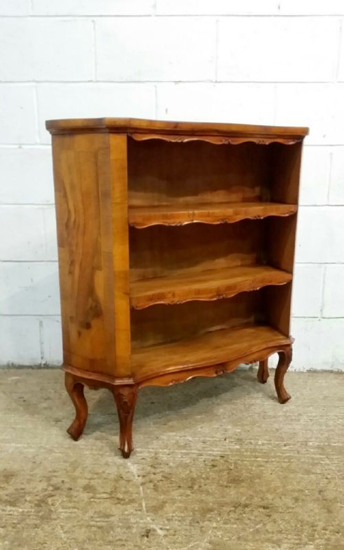 fig 1. ANTIQUE FRENCH WALNUT SERPENTINE SHAPED OPEN BOOKCASE C1920