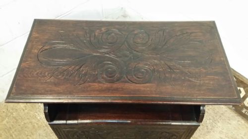 fig 2. ANTIQUE FOLDING CARVED OAK MONKS BENCH BOX C1920