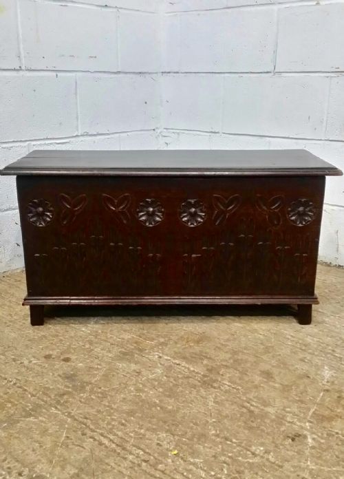 Antique Small Carved Oak Coffer Box C1920