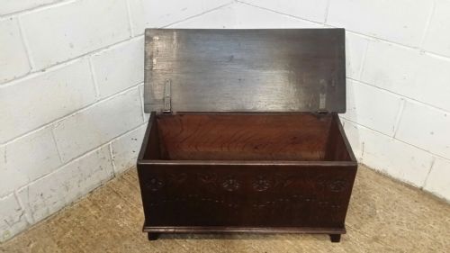 fig 2. ANTIQUE SMALL CARVED OAK COFFER BOX C1920
