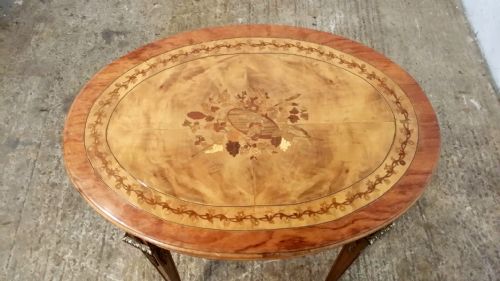 fig 1. ANTIQUE ITALIAN INLAID WALNUT & MAHOGANY AND GILT OCCASIONAL TABLE C1920