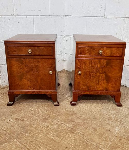 Antique Pair Burr Walnut Bedside Cabinets C1920