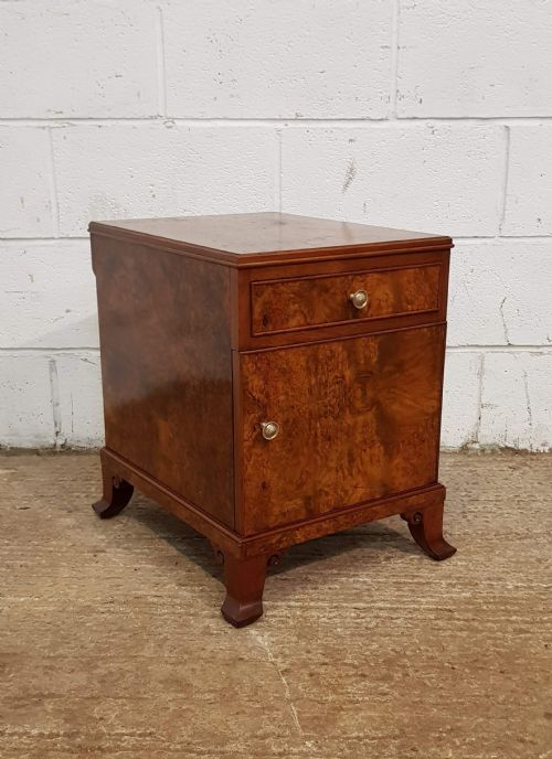 fig 1. ANTIQUE PAIR BURR WALNUT BEDSIDE CABINETS C1920