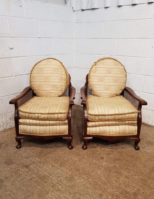 Antique Pair French Berger Walnut Armchairs C1900