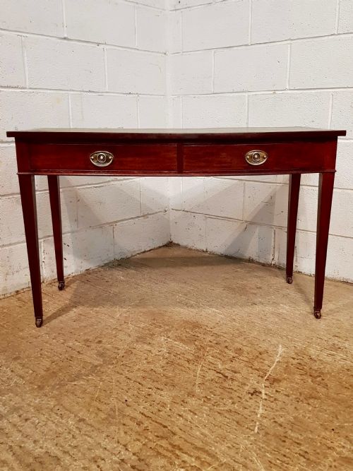 fig 1. ANTIQUE LATE VICTORIAN REGENCY STYLE MAHOGANY LEATHER TOP BOW FRONT WRITING TABLE C1890