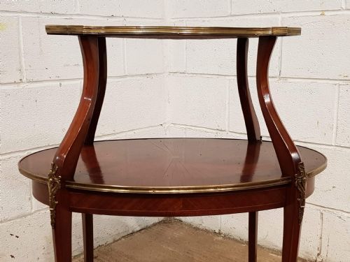 fig 1. ANTIQUE FRENCH MAHOGANY & GILT INLAID ETAGERE TABLE WITH SUPERB SUNBURST C1900