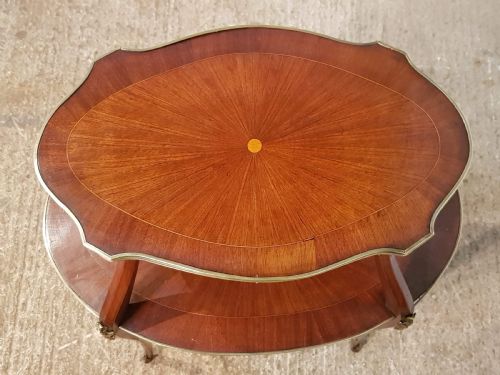 fig 2. ANTIQUE FRENCH MAHOGANY & GILT INLAID ETAGERE TABLE WITH SUPERB SUNBURST C1900