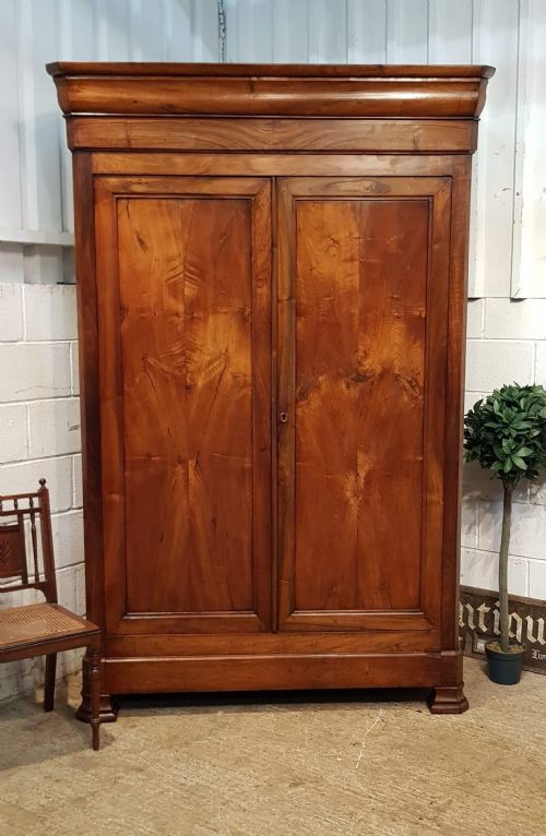 Antique Large French Provincial Fruitwood Armoire Wardrobe with Secret Drawer C1860