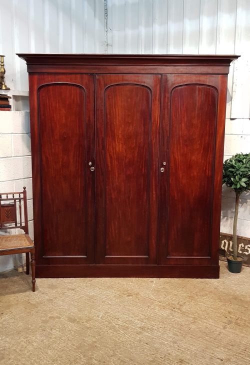 Antique Victorian Mahogany Triple Wardrobe C1880
