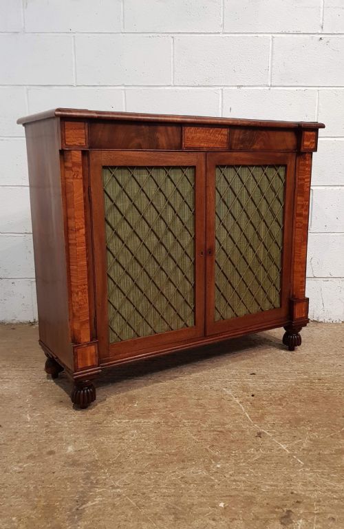 Antique William 1v Mahogany & Satinwood Chiffonier Sideboard with Original Gilt Brass Grills C1830