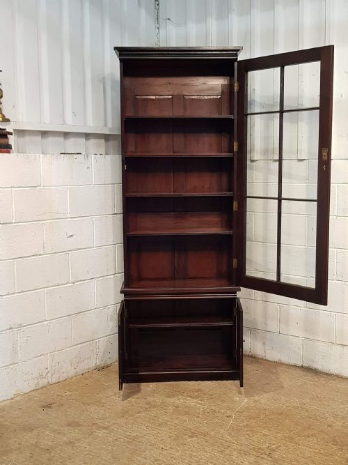 ANTIQUE VICTORIAN TALL NARROW MAHOGANY BOOKCASE C1880 - ADDITIONAL PHOTO 2