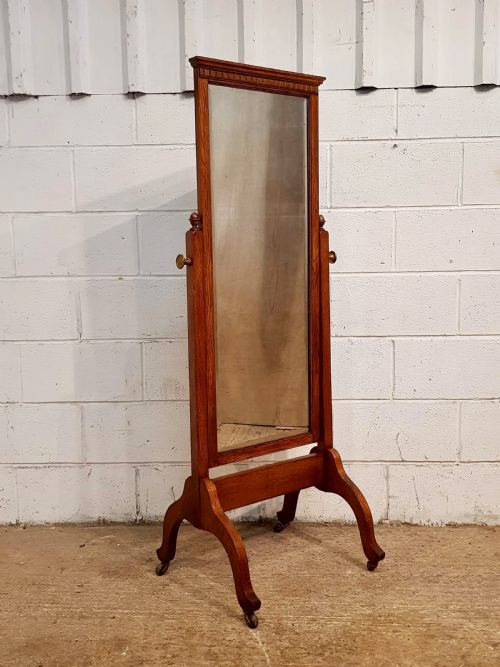 fig 2. ANTIQUE ARTS & CRAFTS OAK CHEVAL MIRROR C1900