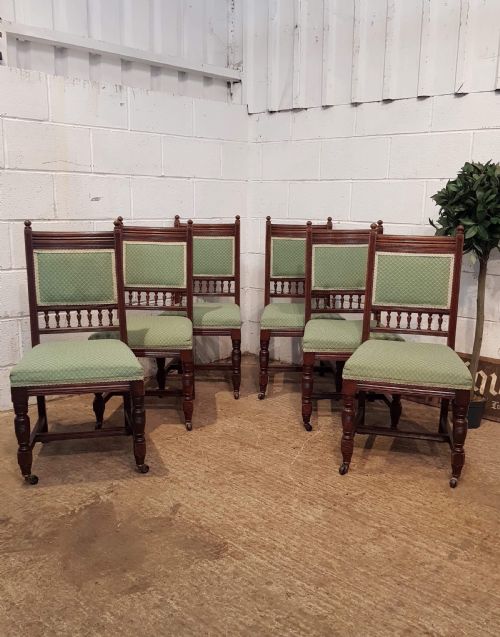 Antique Set Six  Victorian Oak Dining Chairs C1880