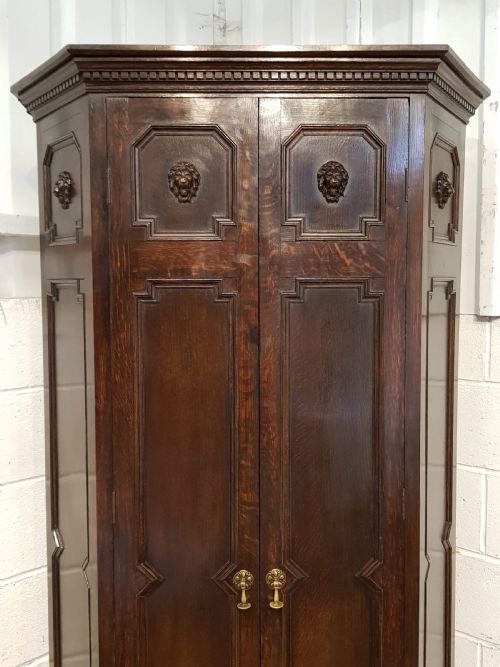 fig 2. ANTIQUE EDWARDIAN CARVED OAK HALL WARDROBE WITH LION MASKs C1900