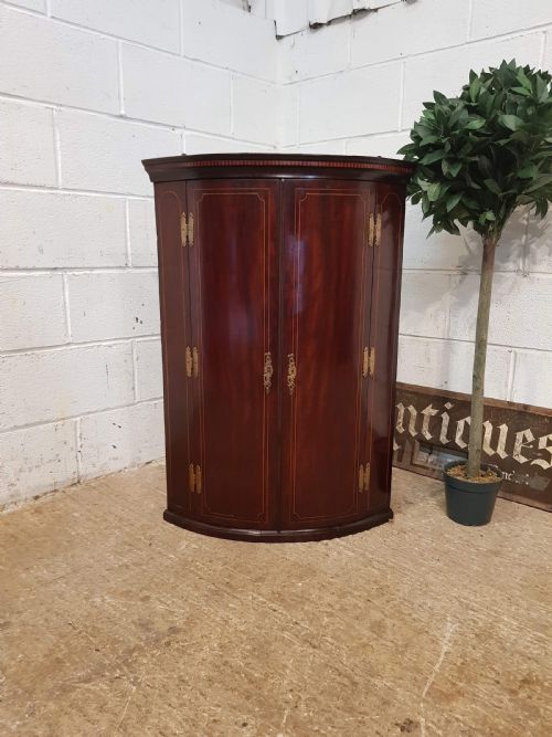 Antique Regency Inlaid Mahogany Bow Front Corner Cupboard C1820