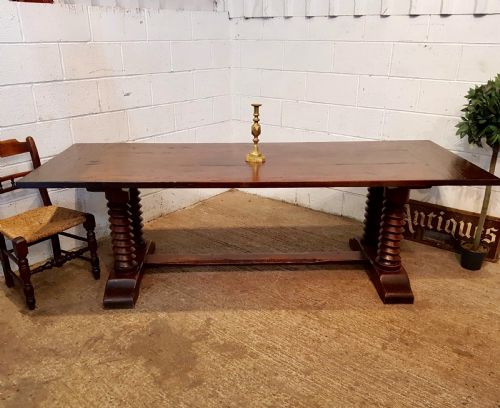 Antique French Provincial Plank Top Oak Refectory Dining Table C1900 Seats 10-12