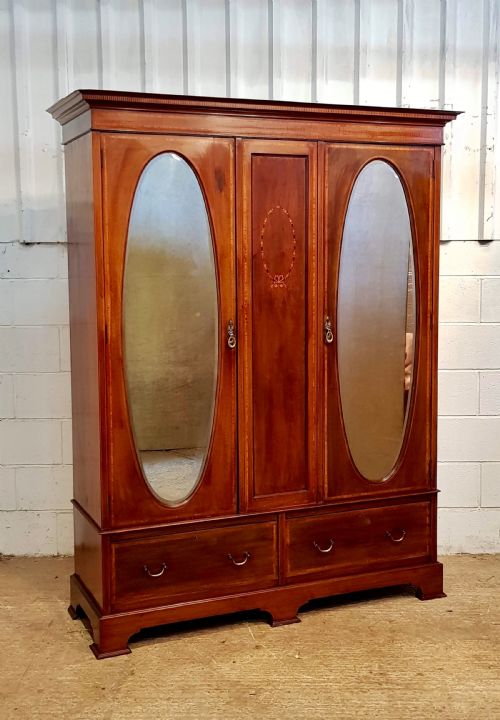 fig 1. ANTIQUE EDWARDIAN INLAID MAHOGANY DOUBLE WARDROBE C1900
