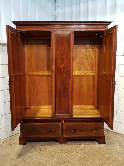 fig 2. ANTIQUE EDWARDIAN INLAID MAHOGANY DOUBLE WARDROBE C1900