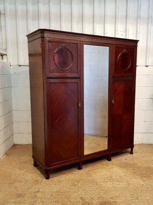 fig 2. ANTIQUE EDWARDIAN MAHOGANY TRIPLE WARDROBE C1900