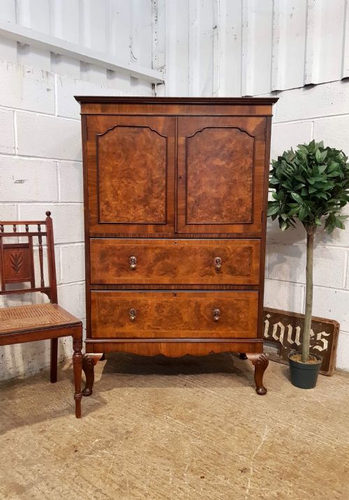 Antique Burr Walnut Tallboy Cabinet C1920