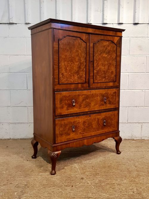 fig 1. ANTIQUE BURR WALNUT TALLBOY CABINET C1920