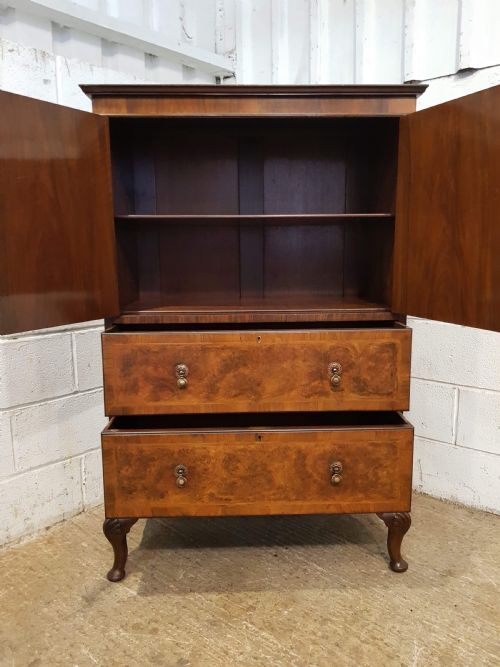 fig 2. ANTIQUE BURR WALNUT TALLBOY CABINET C1920