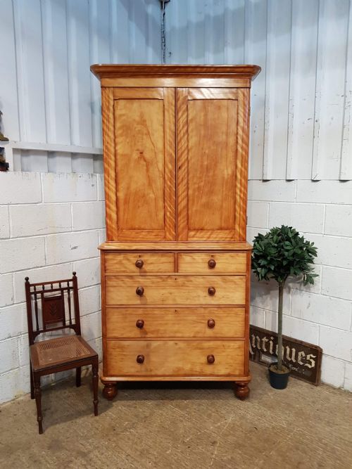 Antique Victorian Satin Birch Linen Press on Chest C1880