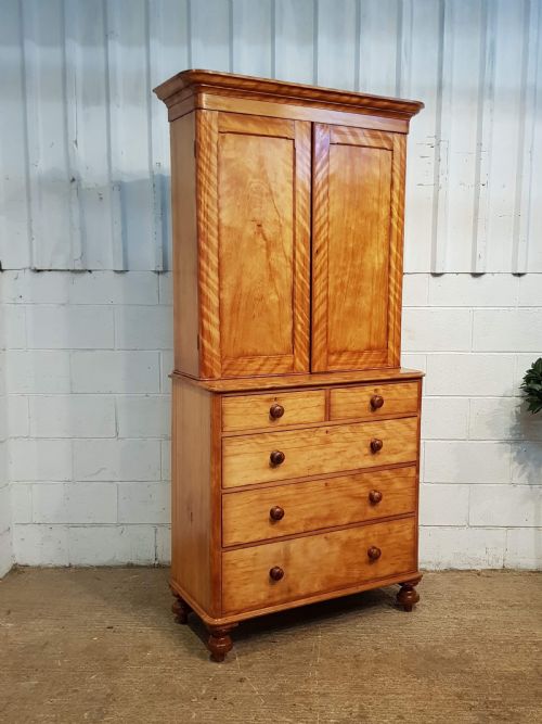 fig 1. ANTIQUE VICTORIAN SATIN BIRCH LINEN PRESS ON CHEST C1880
