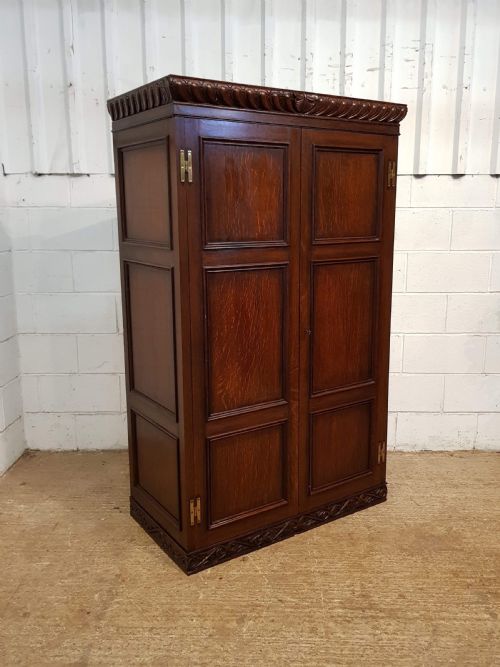 fig 1. ANTIQUE CARVED OAK DOUBLE WARDROBE C1920