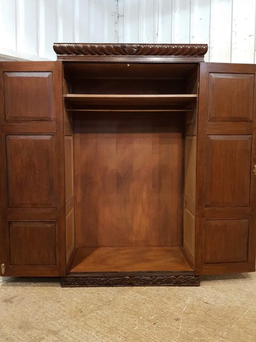 fig 2. ANTIQUE CARVED OAK DOUBLE WARDROBE C1920