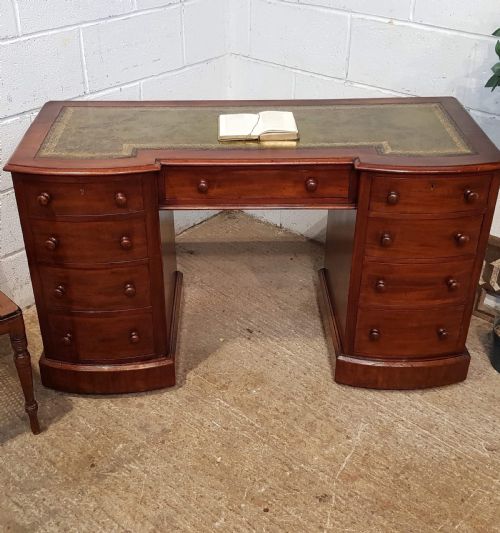 Antique Victorian Mahogany Bow Front Pedastal Desk C1880