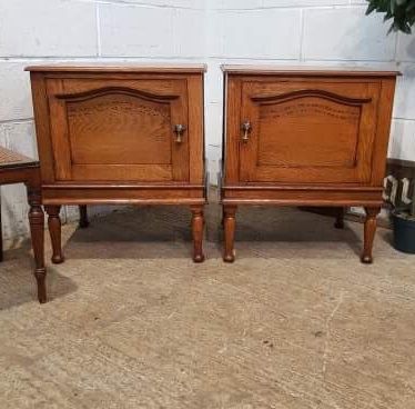 Antique Pair Arts & Crafts Oak Bedside Cabinets C1890