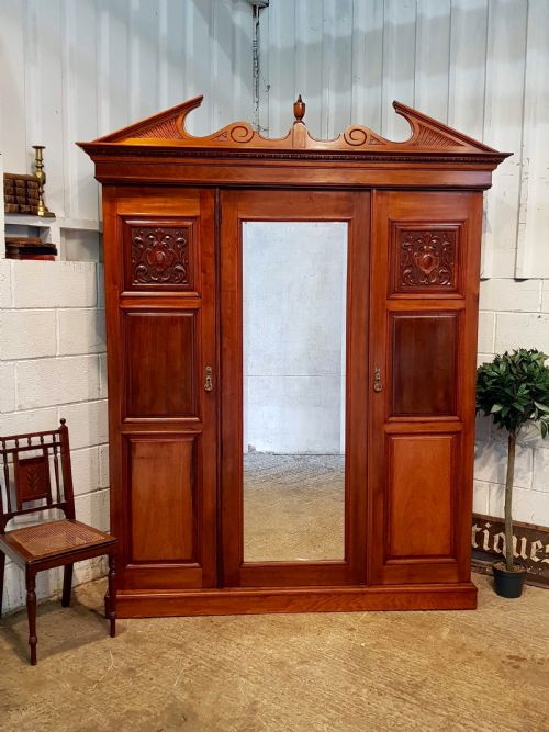 Antique Victorian Walnut Triple Wardrobe Compactum C1890
