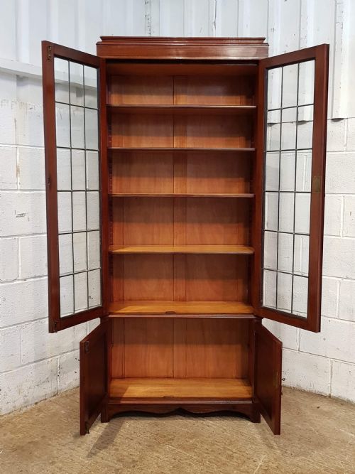 fig 2. ANTIQUE EDWARDIAN MAHOGANY TALL GLAZED BOOKCASE C1900