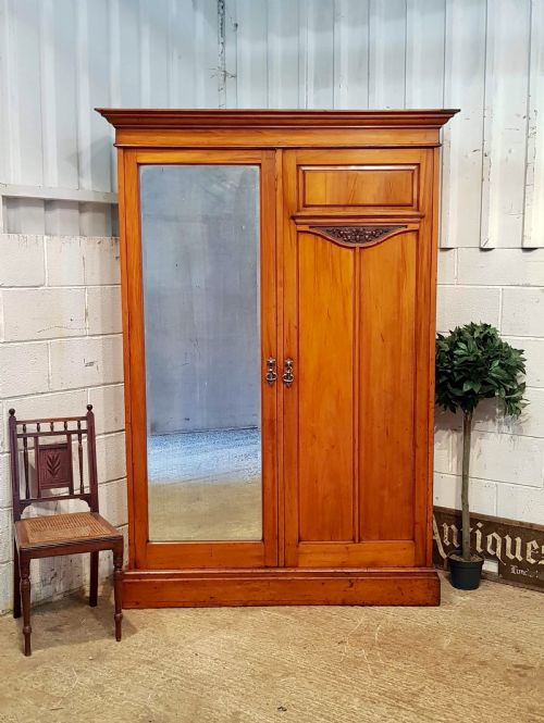 Antique Edwardian Satinwood Double Wardrobe C1900