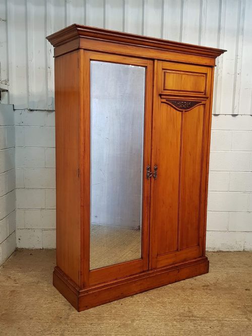 fig 1. ANTIQUE EDWARDIAN SATINWOOD DOUBLE WARDROBE C1900