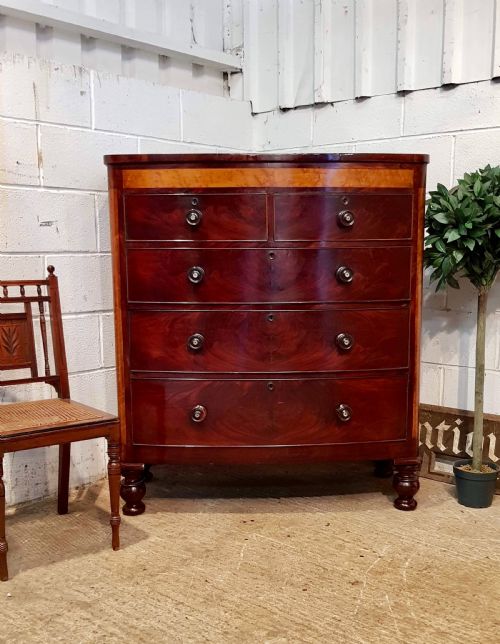 Antique Victorian Mahogany & Satin Birch Bow Front Chest of Drawers C1870