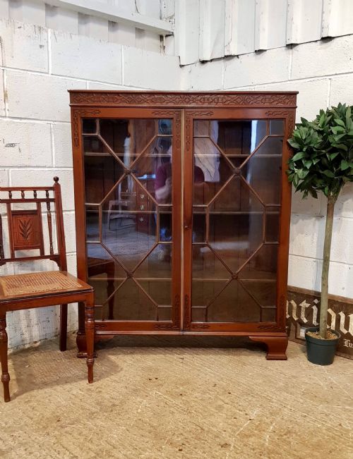 Antique Edwardian Chippendale Mahogany Astragal Glazed Bookcase C1900