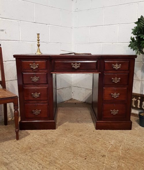 Antique Edwardian Mahogany Breakfront Leather Top Twin Pedastal Desk C1900