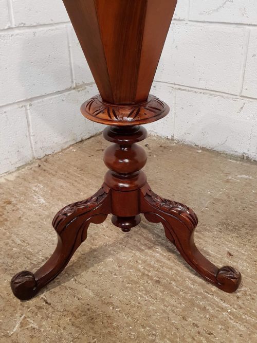 fig 2. ANTIQUE VICTORIAN WALNUT INLAID TRUMPET SEWING BOX TABLE C1870