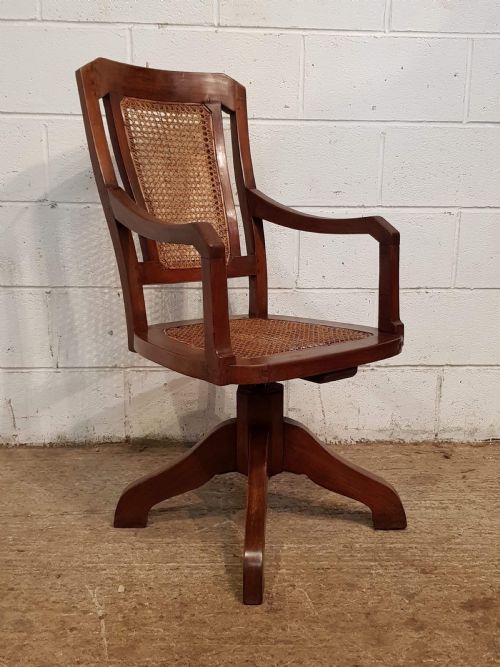 fig 2. ANTIQUE ARTS & CRAFTS WALNUT BERGERE SWIVEL DESK CHAIR C1900