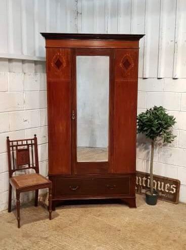 Antique Art Nouveau Mahogany Single Wardrobe C1900