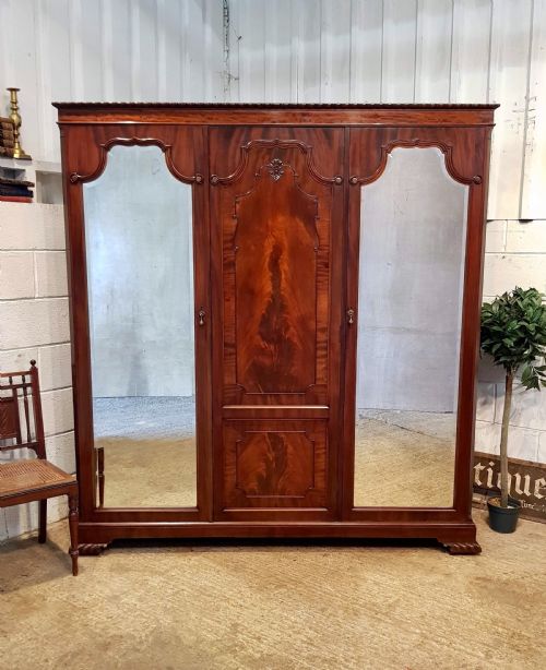 Antique Victorian Flamed Magogany Triple Wardrobe C1890