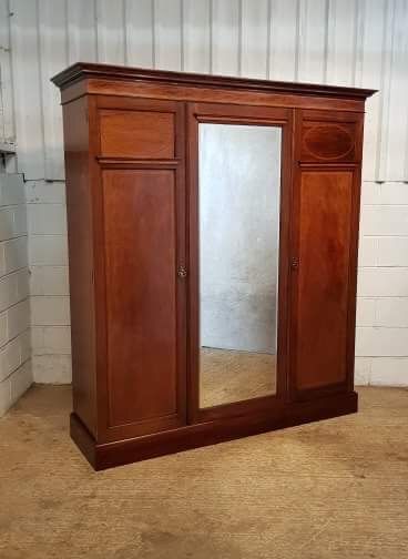 Antique Edwardian Mahogany Triple Wardrobe C1900
