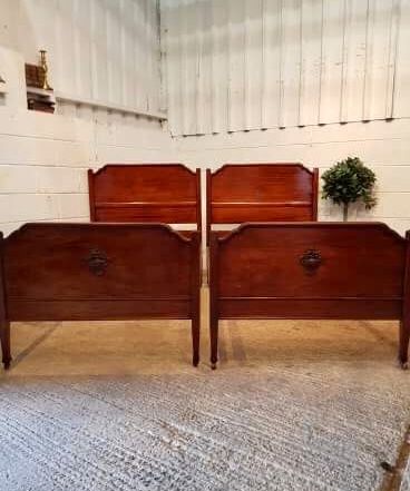 Antique Pair Edwardian Mahogany Single Beds C1900