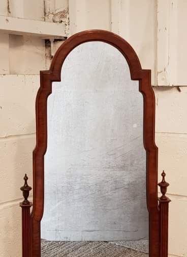 fig 1. ANTIQUE FULL LENGTH BURR WALNUT & MAHOGANY CHEVAL MIRROR C1920