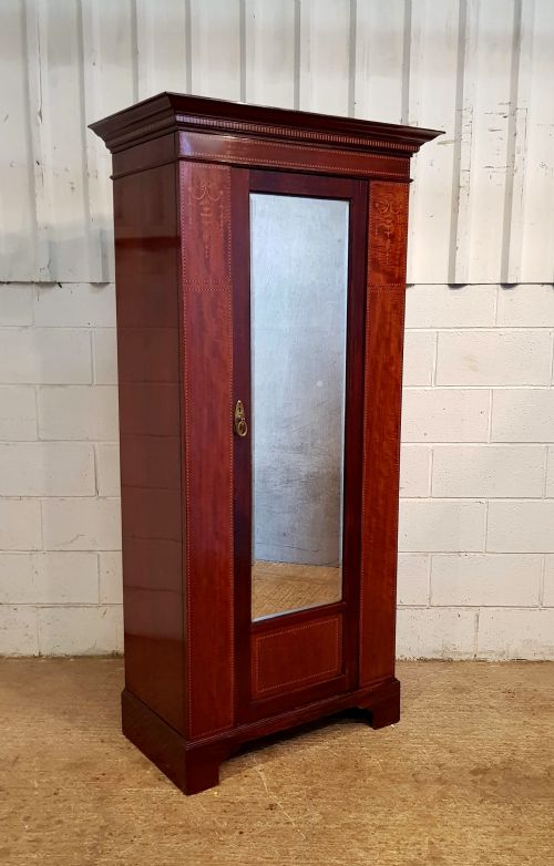fig 1. ANTIQUE EDWARDIAN INLAID MAHOGANY SINGLE NARROW WARDROBE C1900
