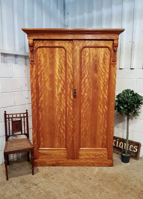 Antique Victorian Satin Birch Double Wardrobe Compactum C1880